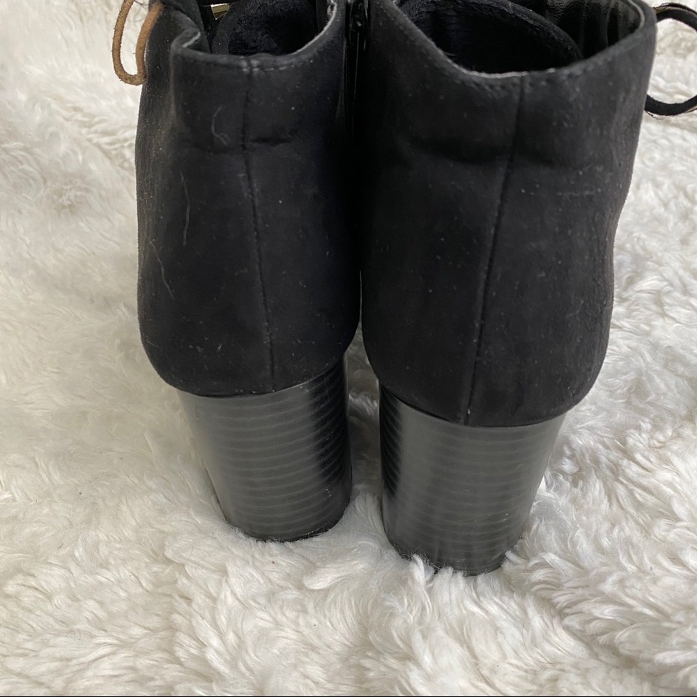 Bamboo Black Suede Lace Up Peep Toe Bootie - Picture 5 of 10